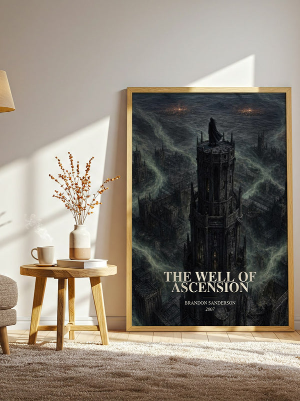 The Well of Ascension watercolour print in frame leaning in hallway – fantasy wall art