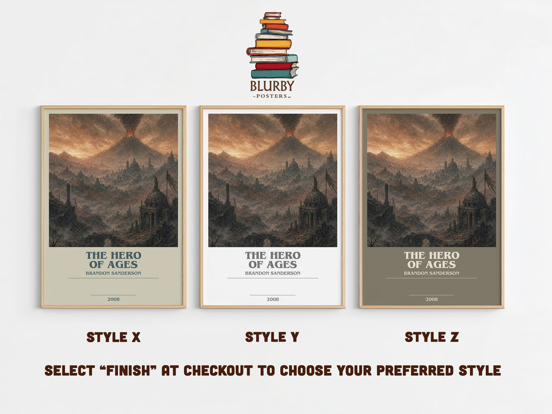 The Hero of Ages bookish print in frame leaning in hallway – fantasy wall art (mockup)