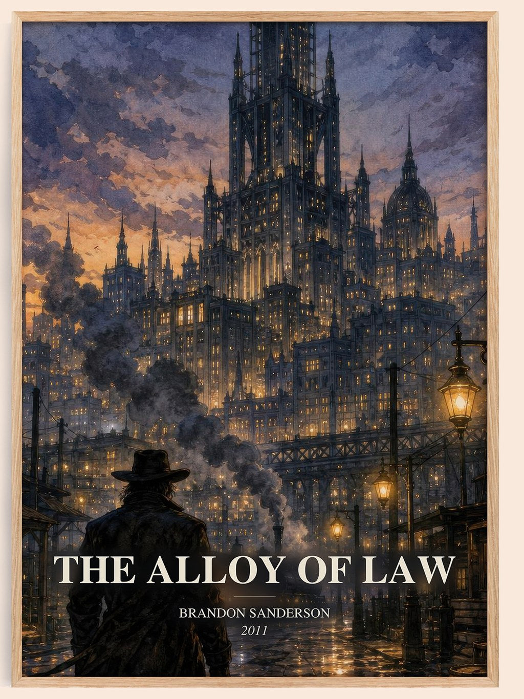 The Alloy of Law watercolour book poster by Brandon Sanderson – framed literary art print