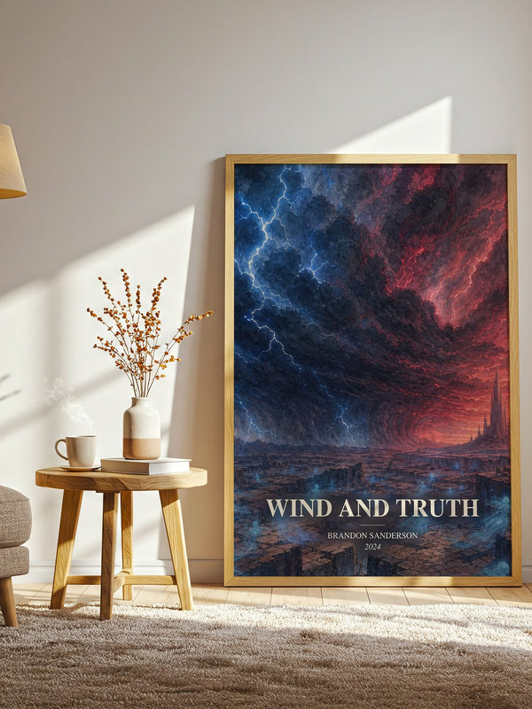 Wind and Truth watercolour print in frame leaning in hallway – fantasy wall art