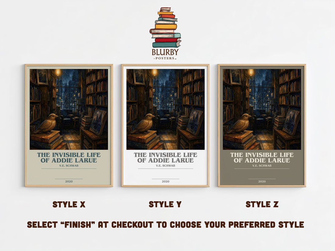 The Invisible Life of Addie LaRue bookish print in frame leaning in hallway – fantasy wall art (mockup)