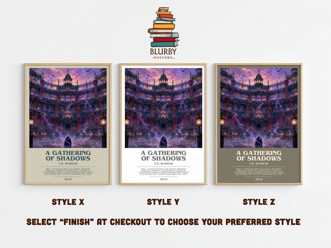 A Gathering of Shadows Bookish Wall Art by V.E. Schwab – Style X, Y and Z side by side – choose your finish