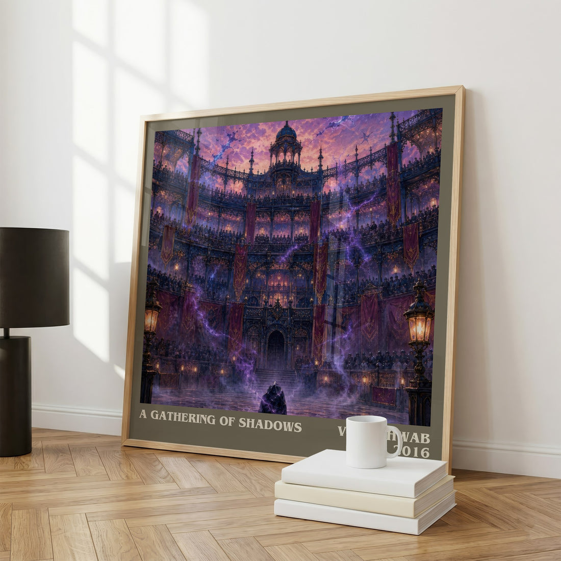 A Gathering of Shadows literary print framed by window – literary home decor