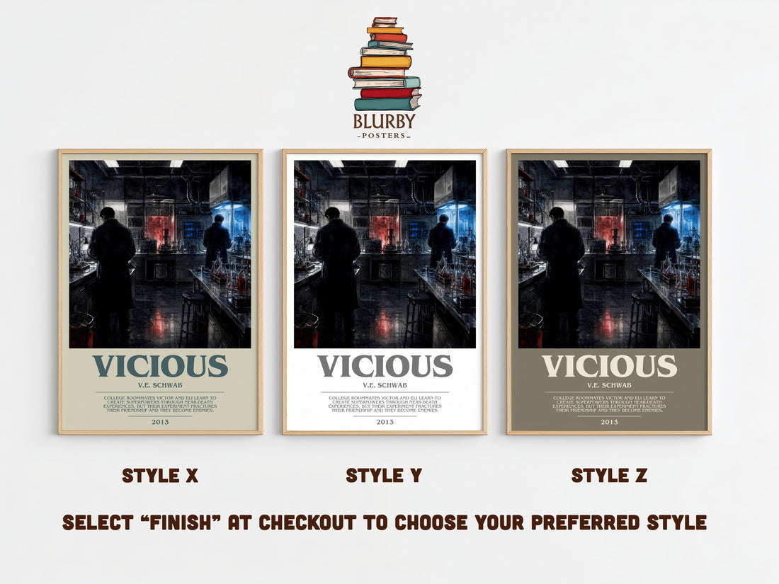 Vicious Bookish Wall Art by V.E. Schwab – Style X, Y and Z side by side – choose your finish
