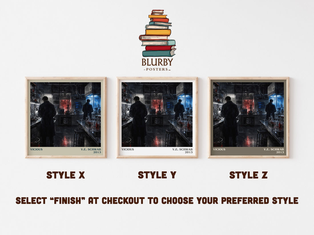 Vicious literary print in frame leaning in hallway – fantasy wall art (mockup)