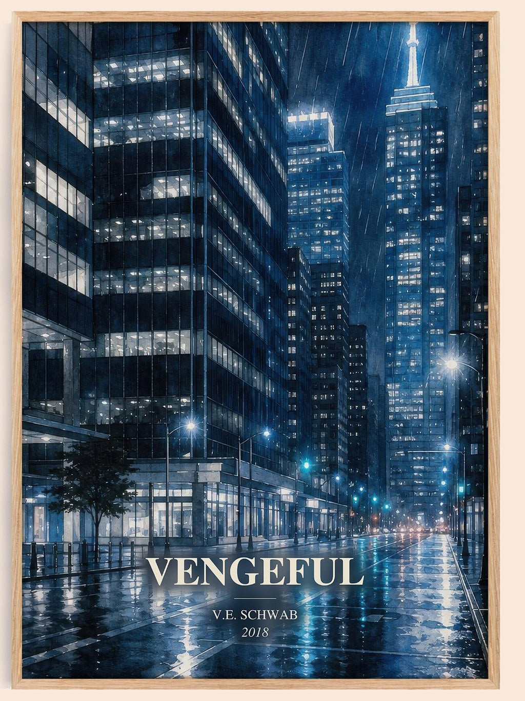 Vengeful watercolour book poster by V.E. Schwab – framed literary art print