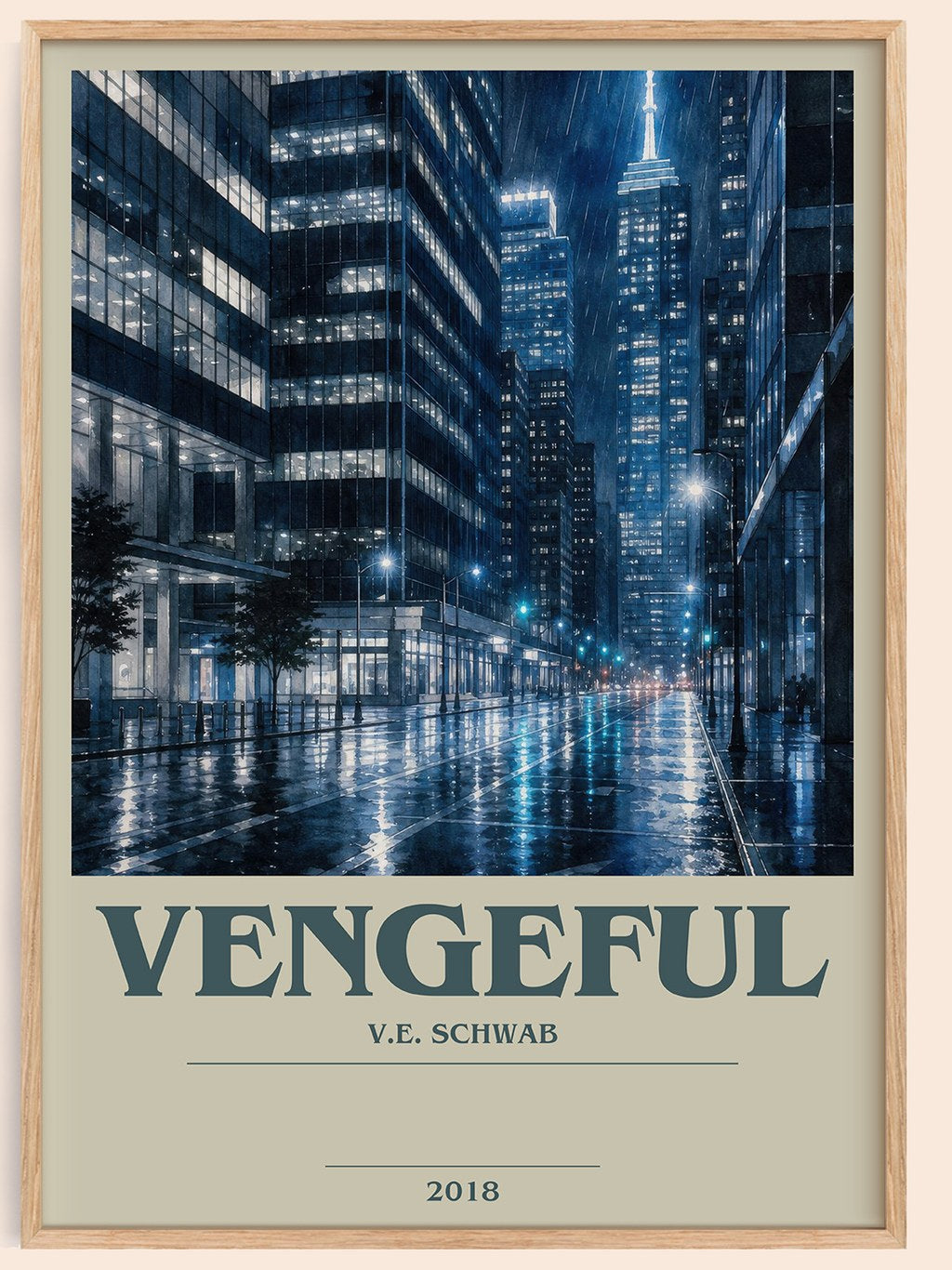 Vengeful bookish book poster by V.E. Schwab – framed literary art print