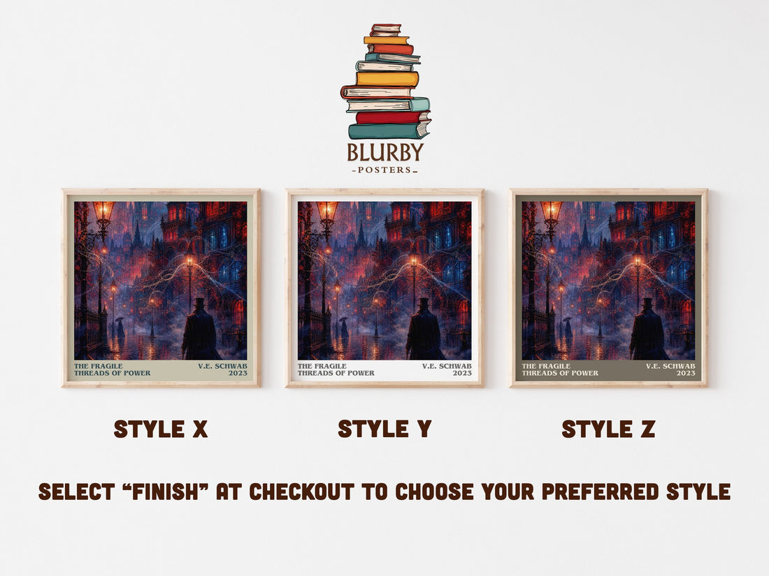 The Fragile Threads of Power literary print in frame leaning in hallway – fantasy wall art (mockup)