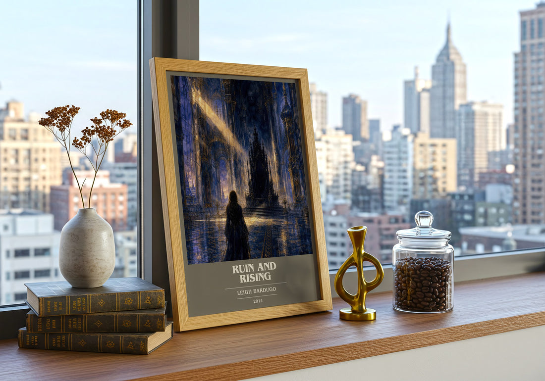 Ruin and Rising book cover print framed by window – literary home decor