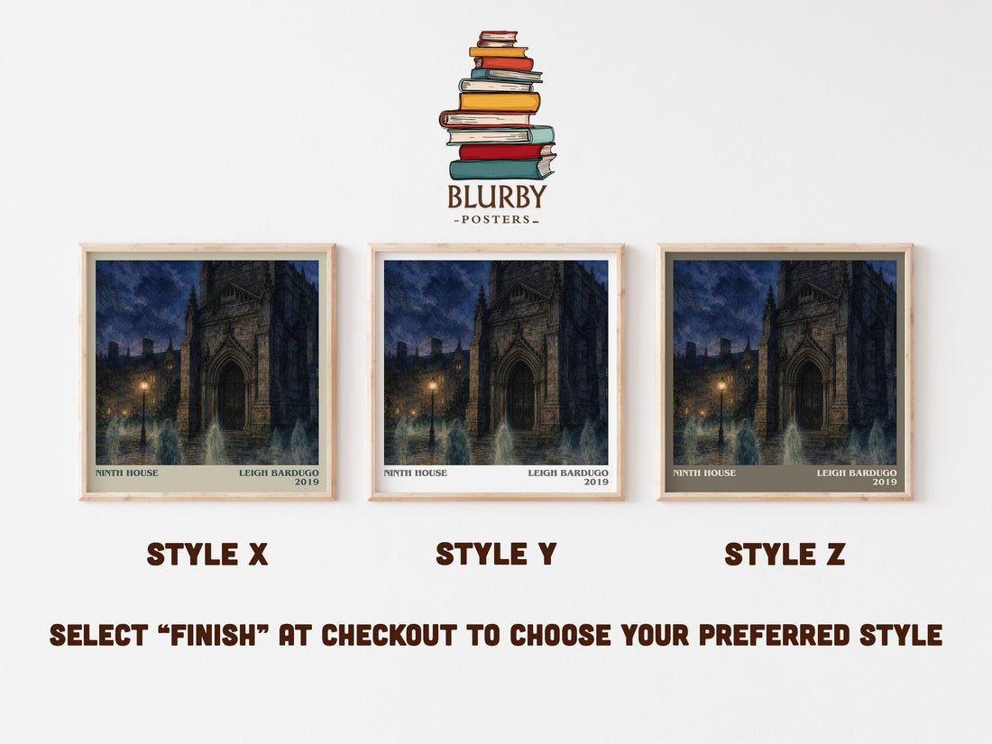Ninth House literary print in frame leaning in hallway – fantasy wall art (mockup)