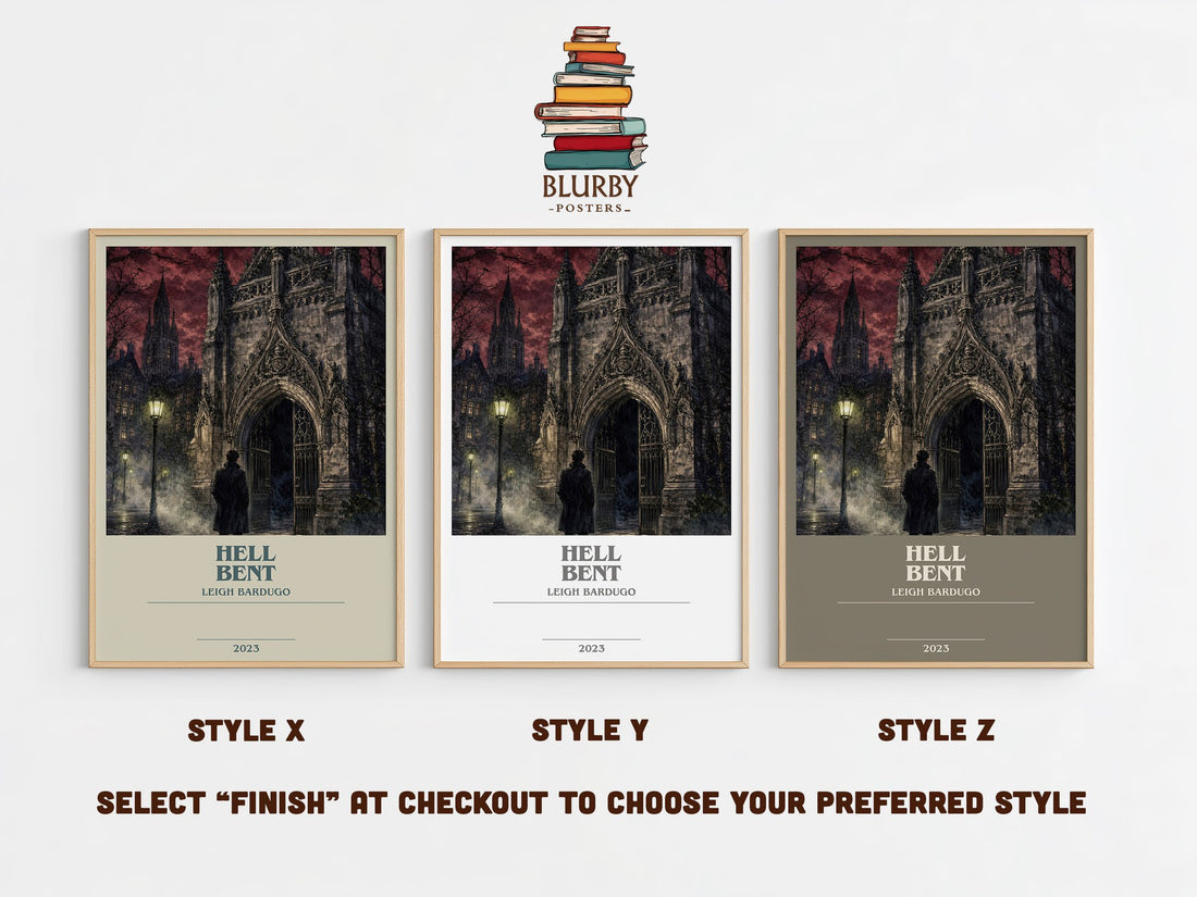 Hell Bent bookish print in frame leaning in hallway – fantasy wall art (mockup)