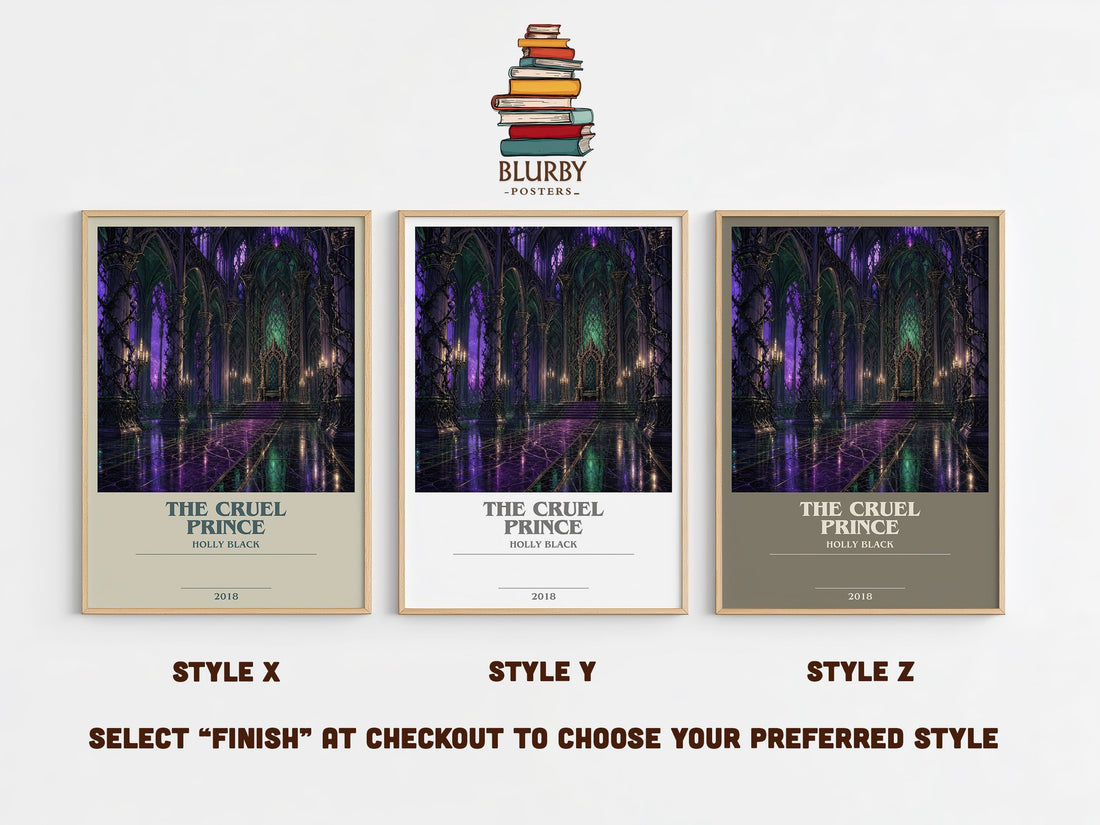The Cruel Prince bookish print in frame leaning in hallway – fantasy wall art (mockup)