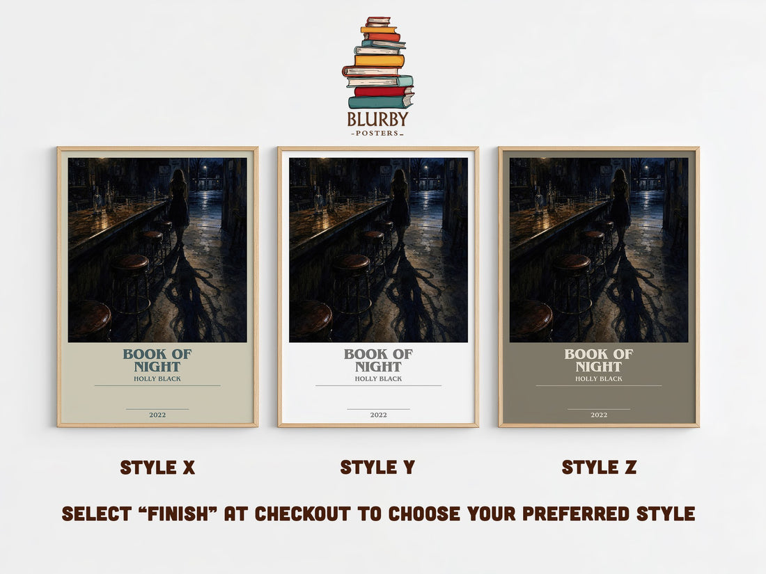 Book of Night bookish print in frame leaning in hallway – fantasy wall art (mockup)