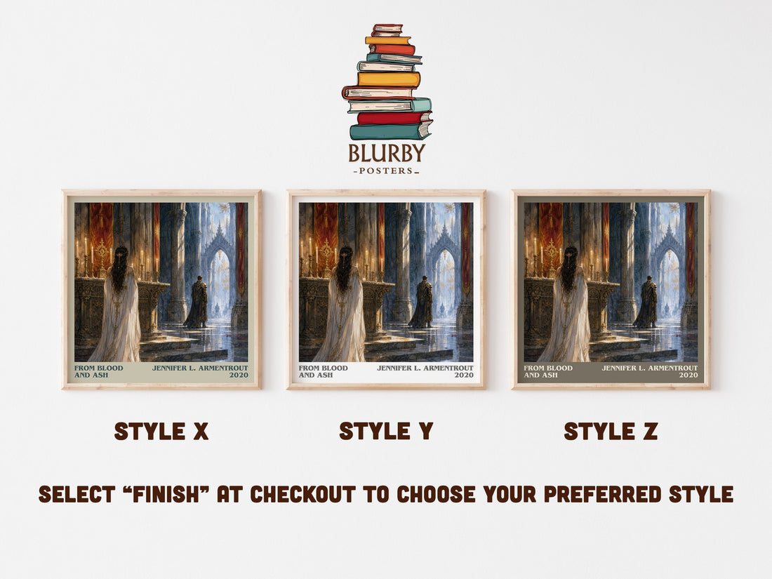 From Blood and Ash literary print in frame leaning in hallway – fantasy wall art (mockup)