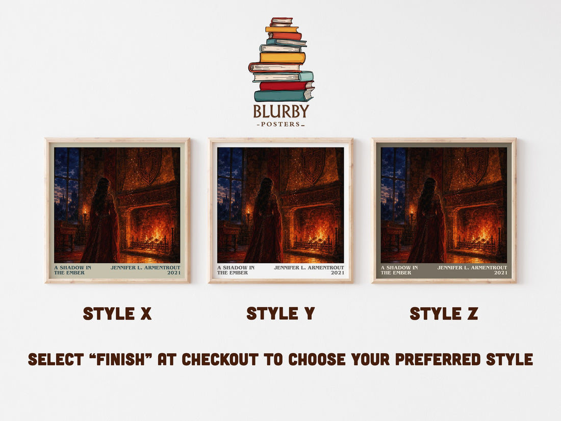 A Shadow in the Ember literary print in frame leaning in hallway – fantasy wall art (mockup)