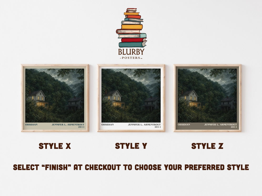 Obsidian literary print in frame leaning in hallway – young adult wall art (mockup)