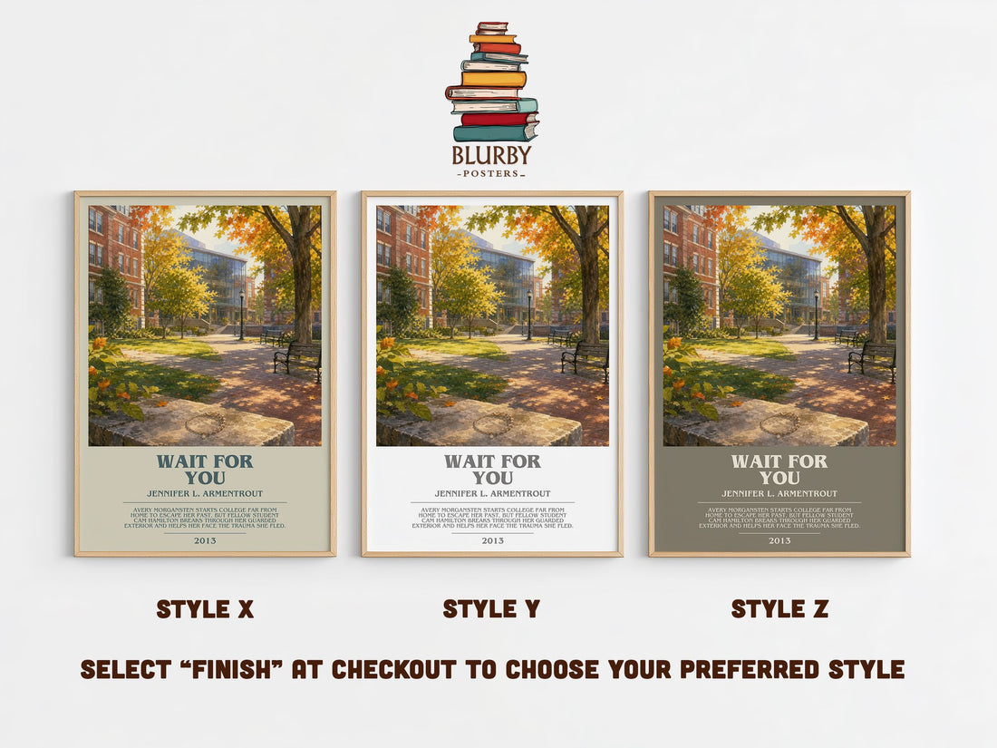 Wait for You bookish print in frame leaning in hallway – romance wall art (mockup)