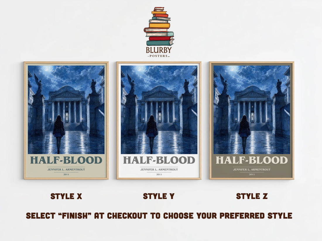 Half-Blood book cover print in frame leaning in hallway – young adult wall art (mockup)