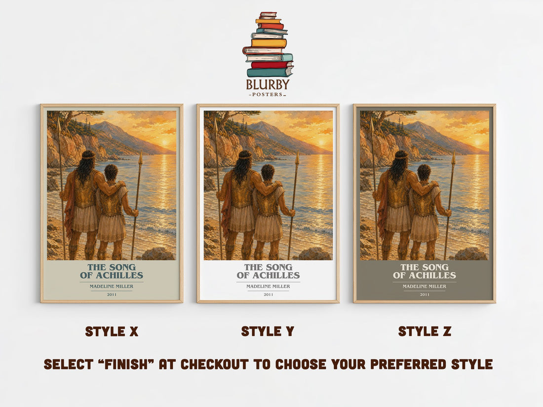 The Song of Achilles book cover print in frame leaning in hallway – literary fiction wall art (mockup)