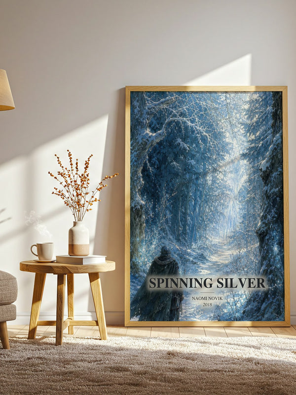 Spinning Silver watercolour print in frame leaning in hallway – fantasy wall art
