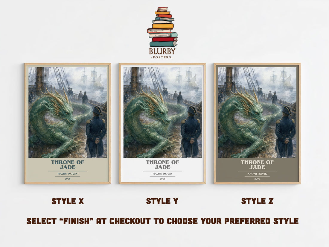Throne of Jade book cover print in frame leaning in hallway – fantasy wall art (mockup)