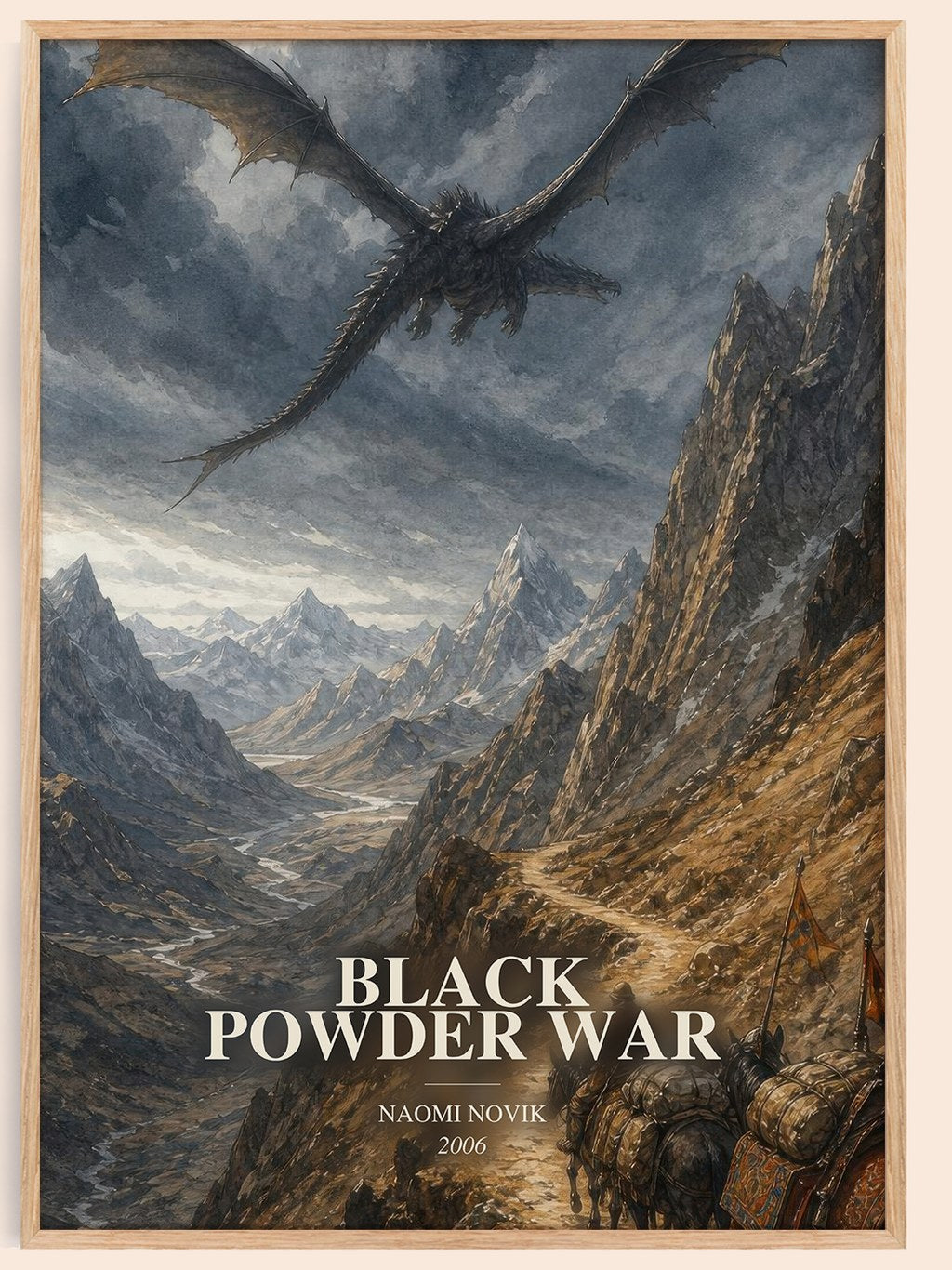 Black Powder War watercolour book poster by Naomi Novik – framed literary art print