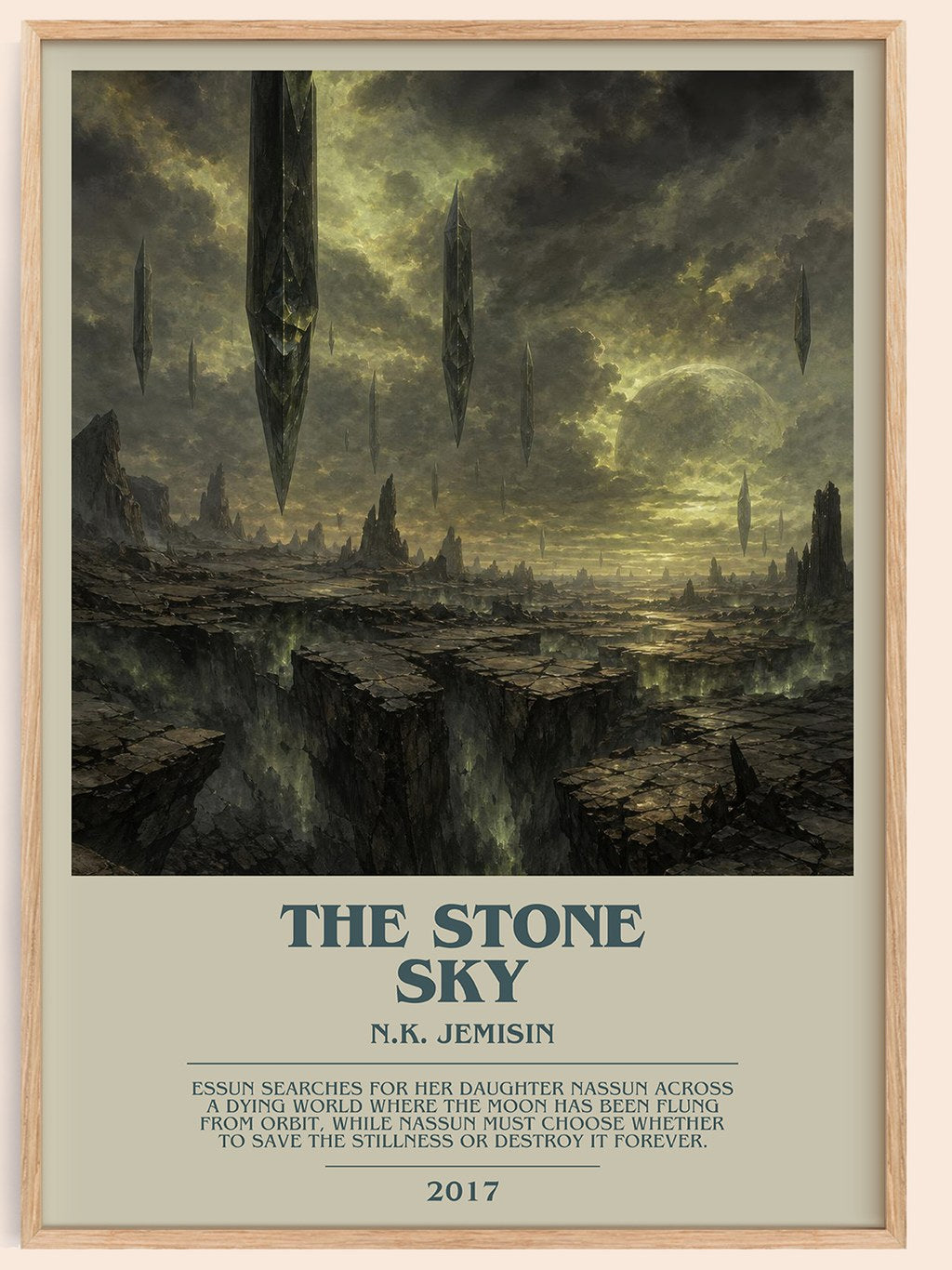 The Stone Sky bookish book poster by N.K. Jemisin – framed literary art print
