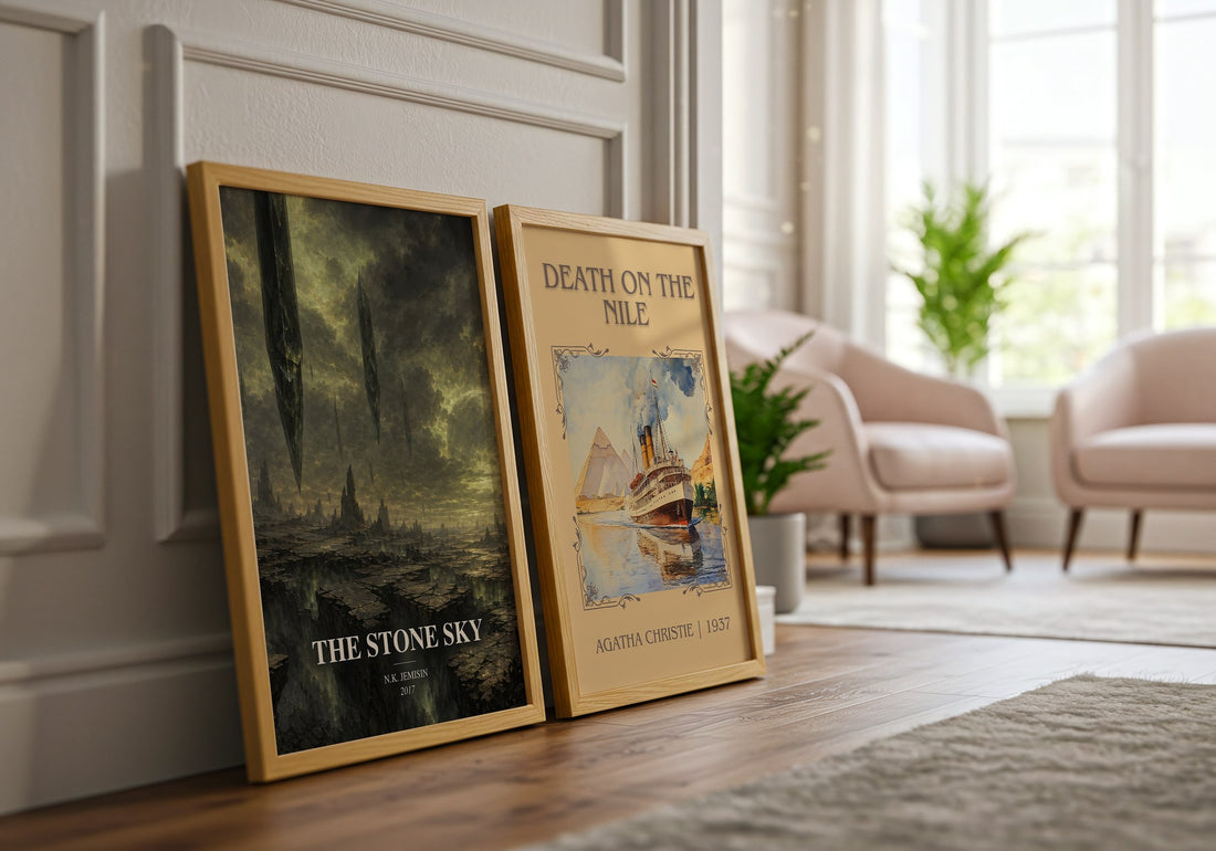 The Stone Sky watercolour print framed by window – literary home decor