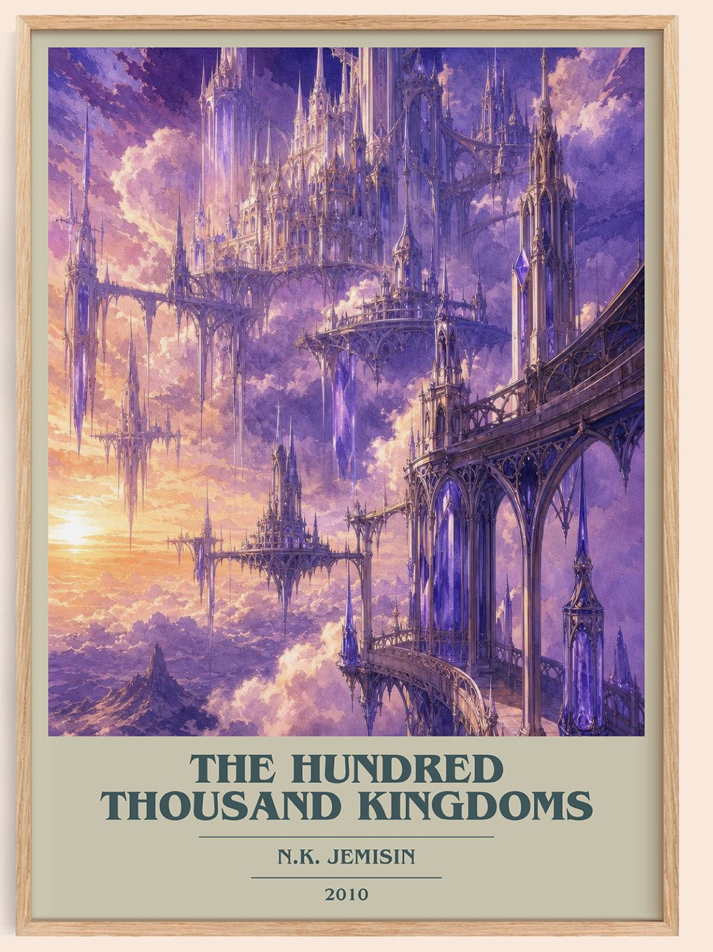 The Hundred Thousand Kingdoms book cover book poster by N.K. Jemisin – framed literary art print