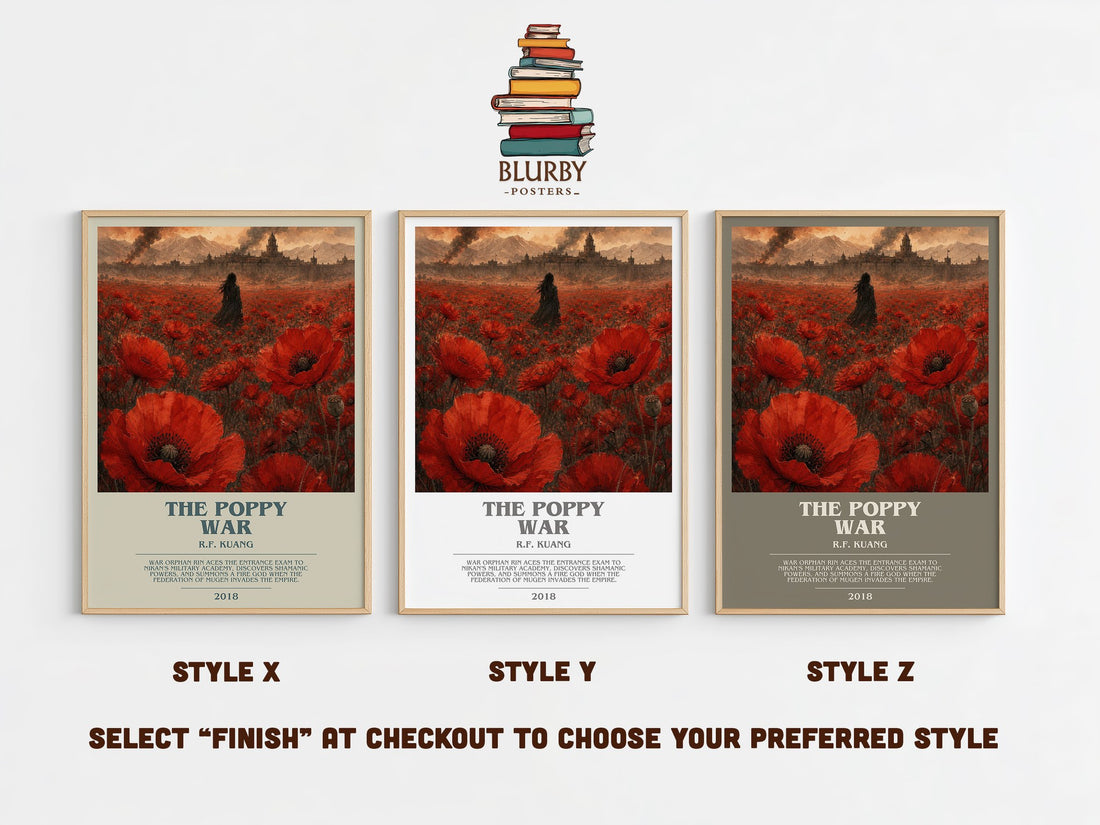 The Poppy War bookish print in frame leaning in hallway – fantasy wall art (mockup)
