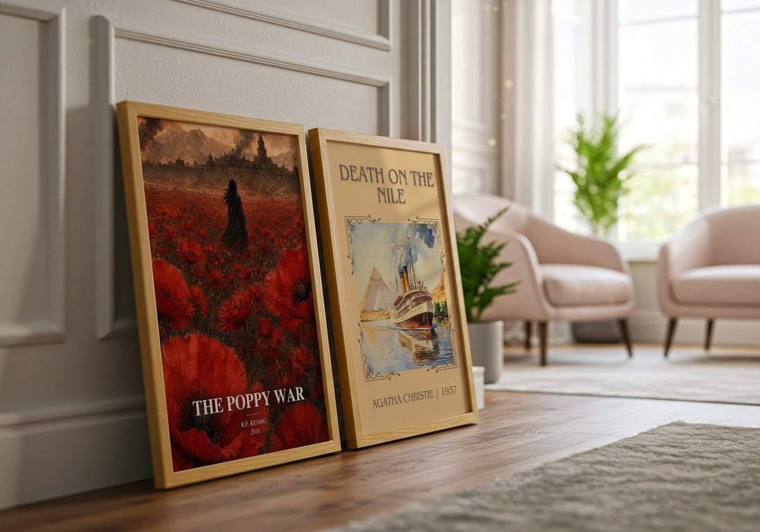 The Poppy War watercolour print framed by window – literary home decor