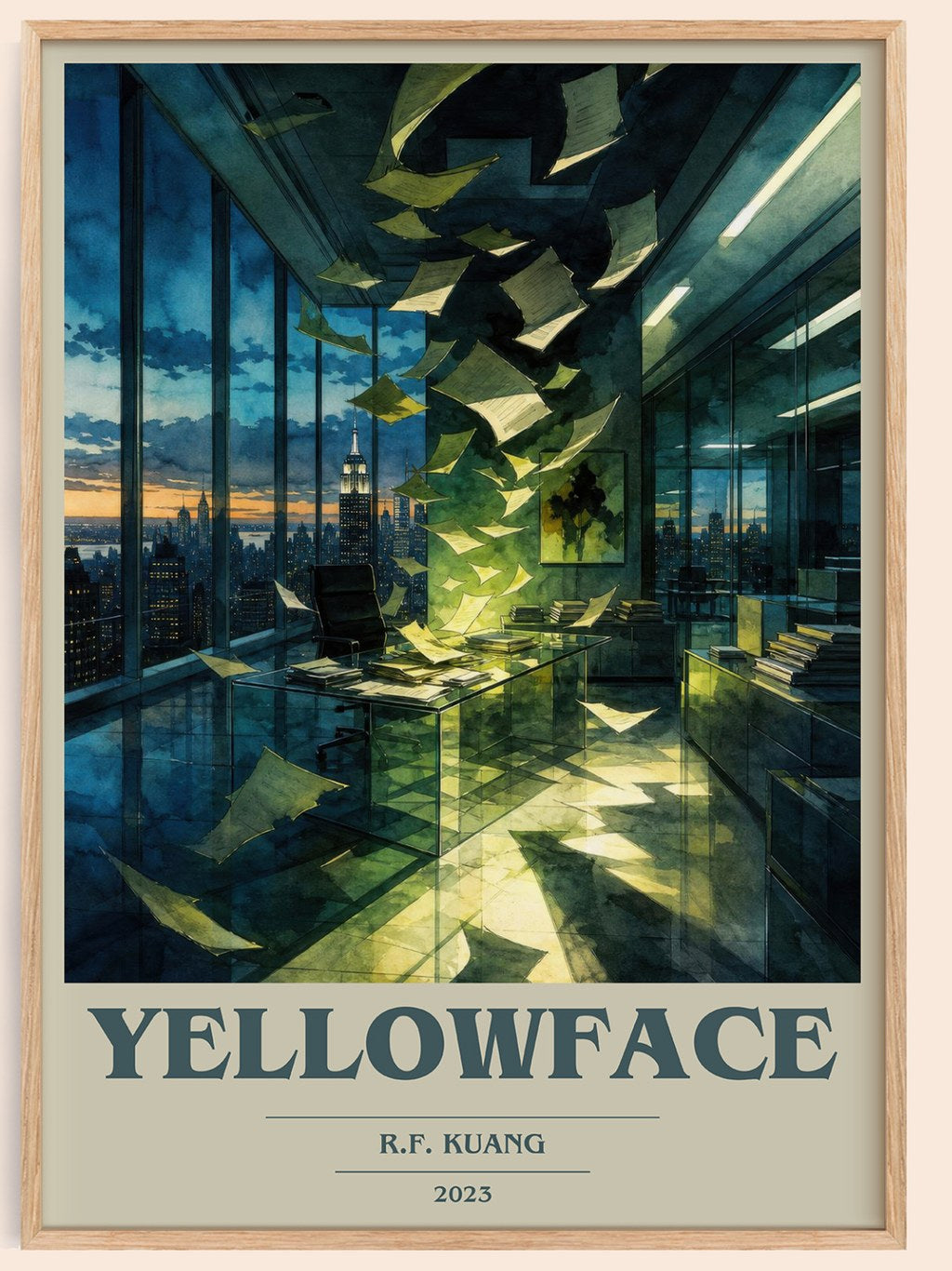 Yellowface book cover book poster by R.F. Kuang – framed literary art print