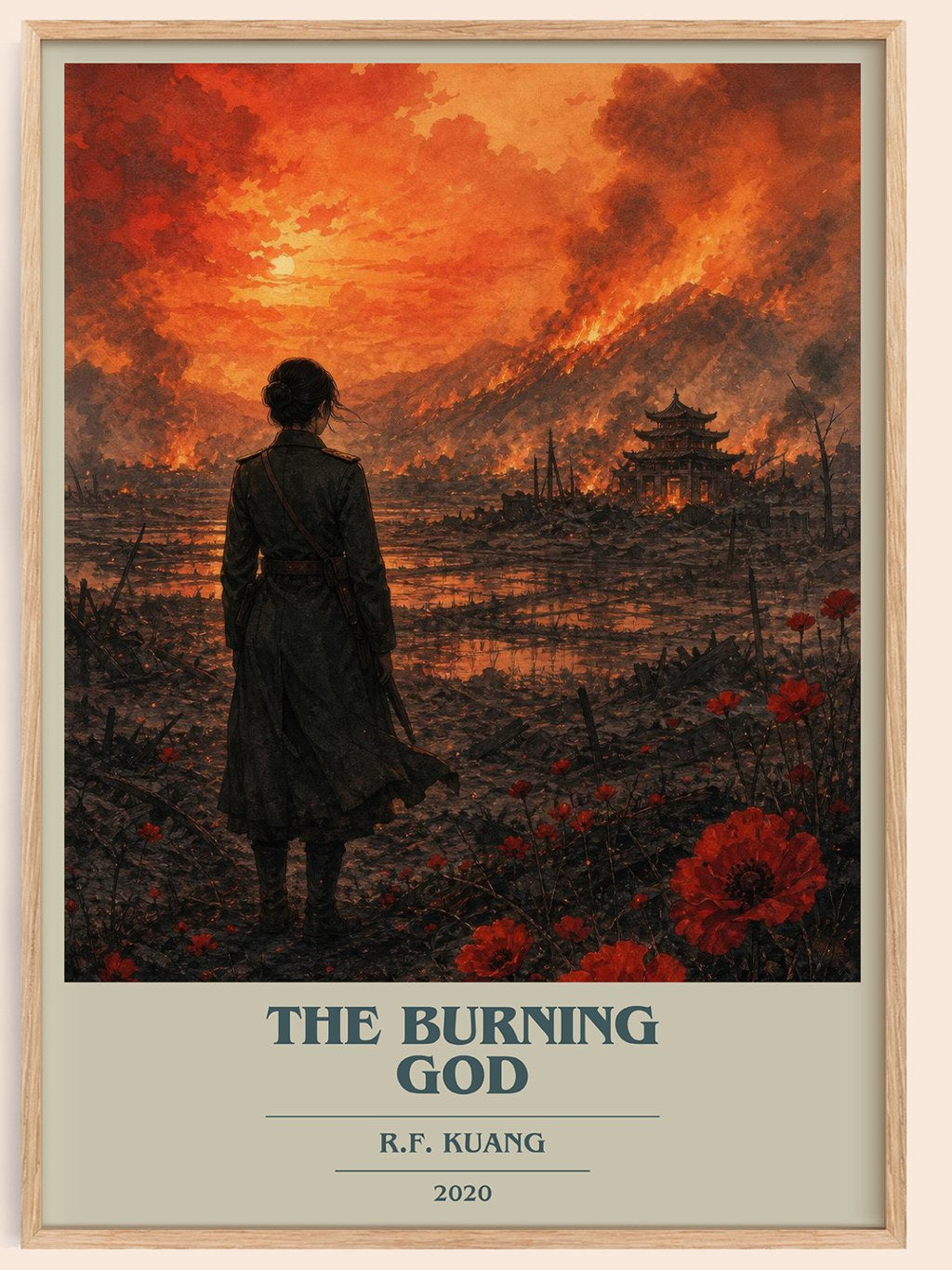 The Burning God book cover book poster by R.F. Kuang – framed literary art print