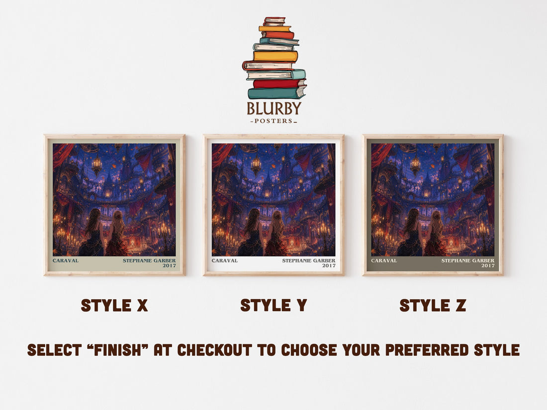 Caraval literary print in frame leaning in hallway – fantasy wall art (mockup)