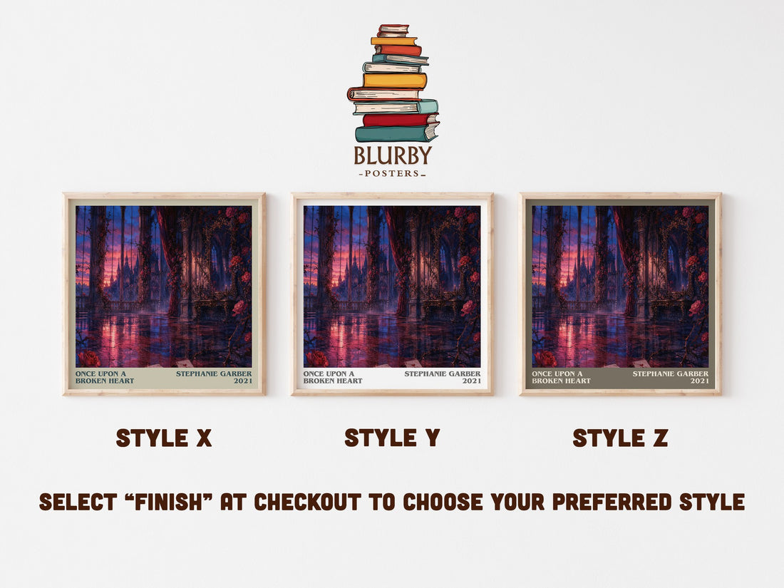 Once Upon a Broken Heart literary print in frame leaning in hallway – fantasy wall art (mockup)