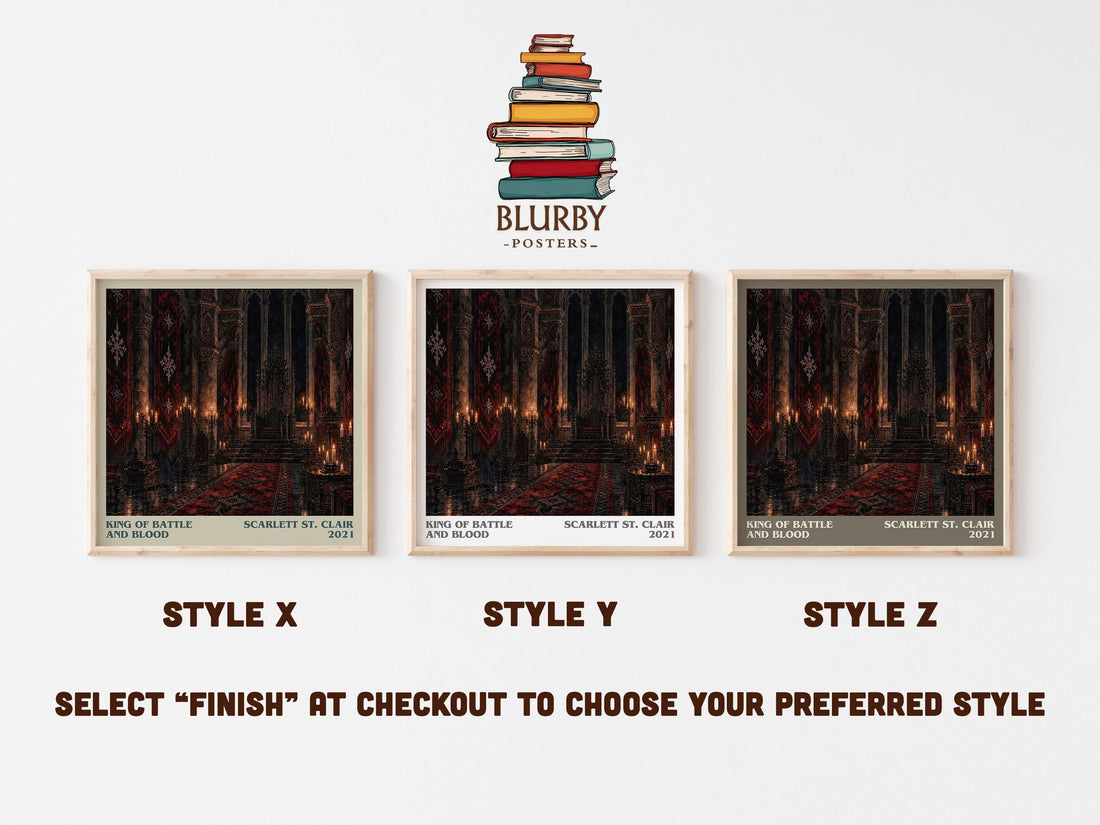 King of Battle and Blood literary print in frame leaning in hallway – romance wall art (mockup)