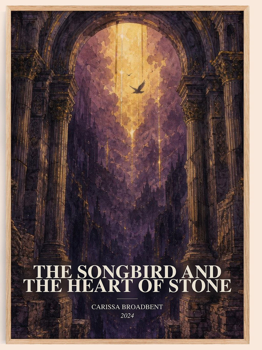The Songbird and the Heart of Stone watercolour book poster by Carissa Broadbent – framed literary art print