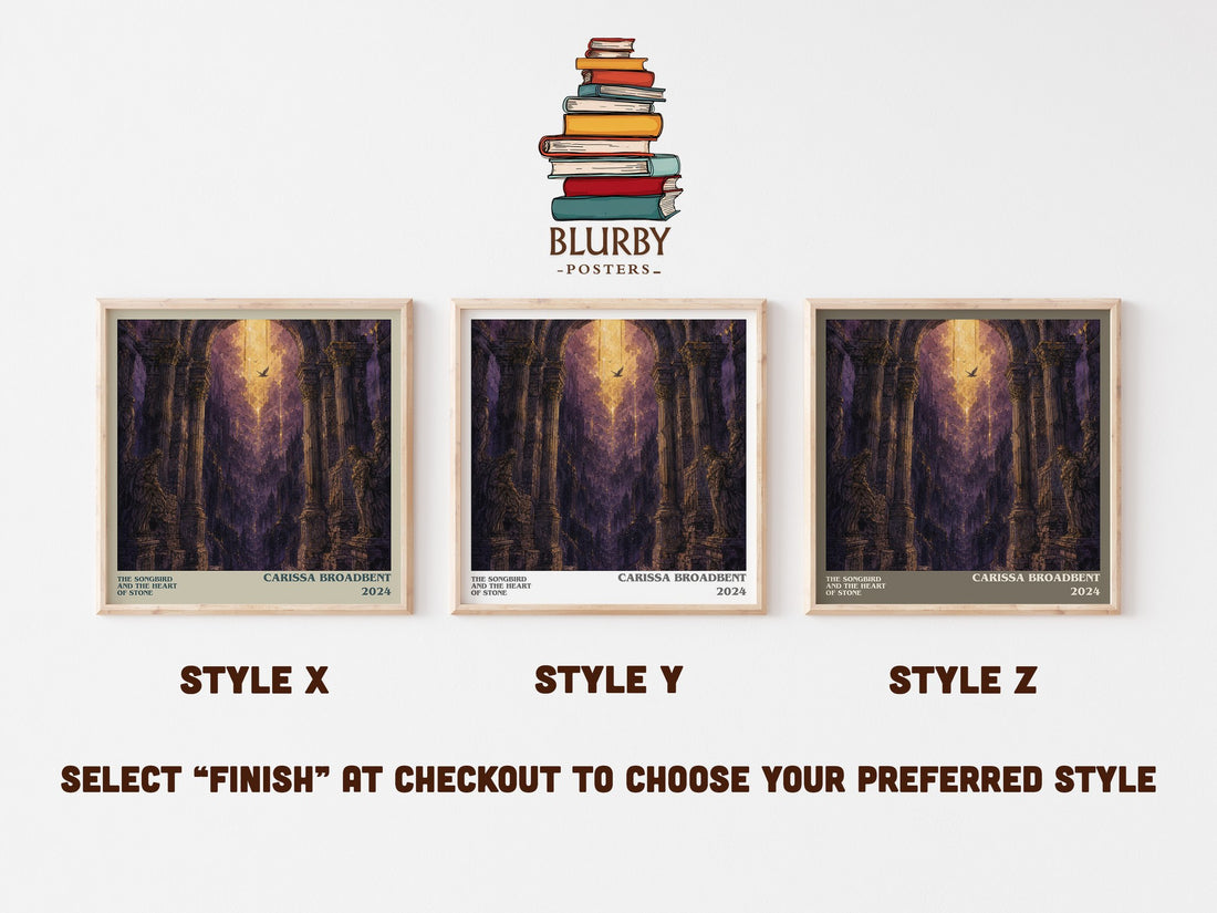 The Songbird and the Heart of Stone literary print in frame leaning in hallway – fantasy wall art (mockup)