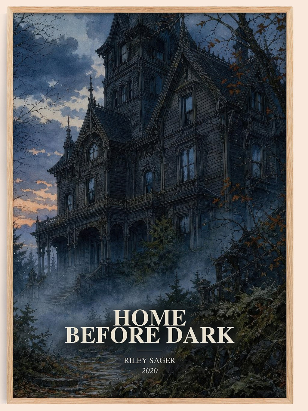 Home Before Dark watercolour book poster by Riley Sager – framed literary art print