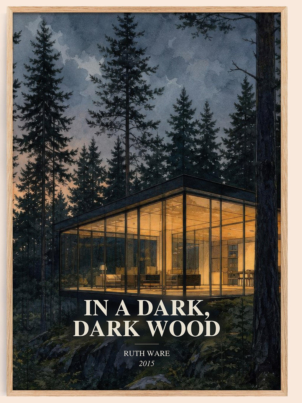 In a Dark, Dark Wood watercolour book poster by Ruth Ware – framed literary art print
