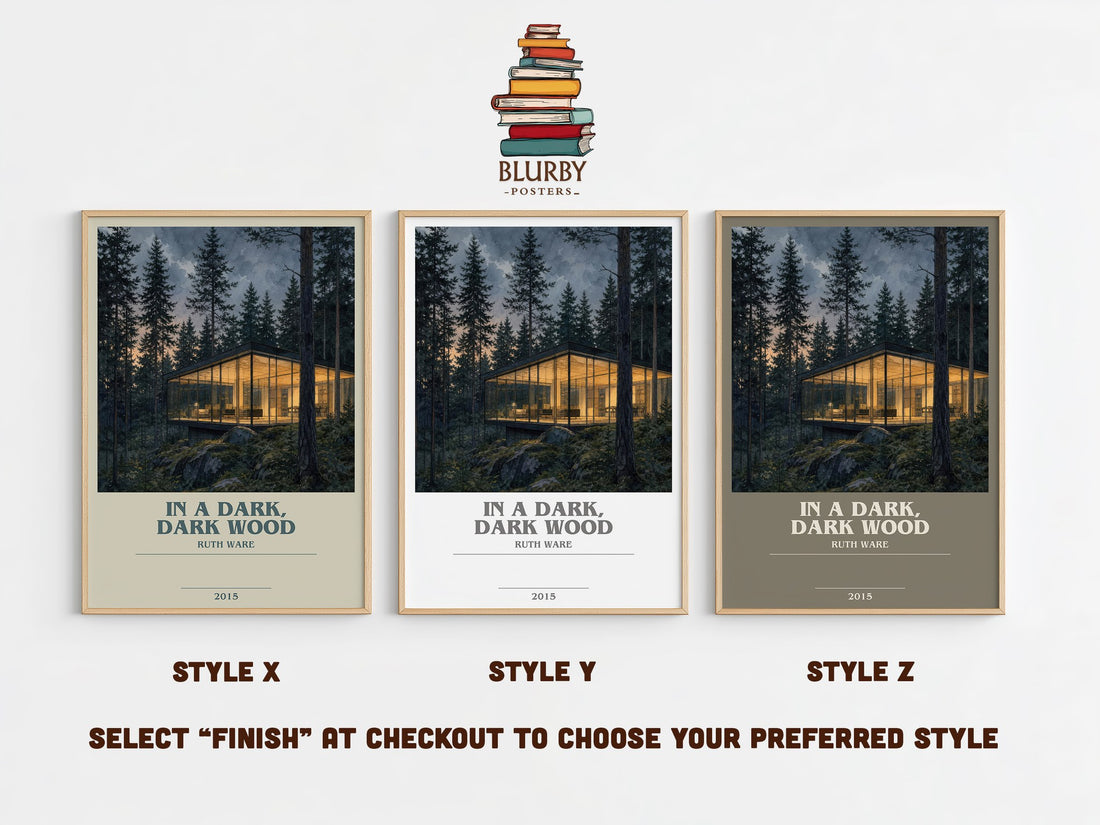 In a Dark, Dark Wood bookish print in frame leaning in hallway – thriller wall art (mockup)