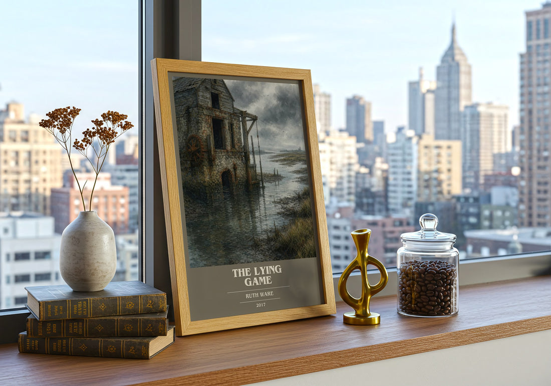 The Lying Game book cover print framed by window – literary home decor