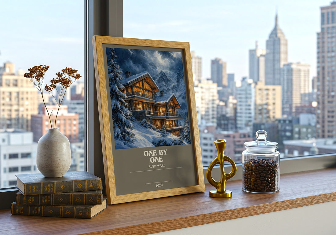 One by One bookish print framed by window – literary home decor