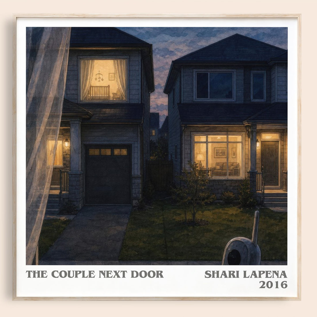 The Couple Next Door literary book poster by Shari Lapena – framed literary art print