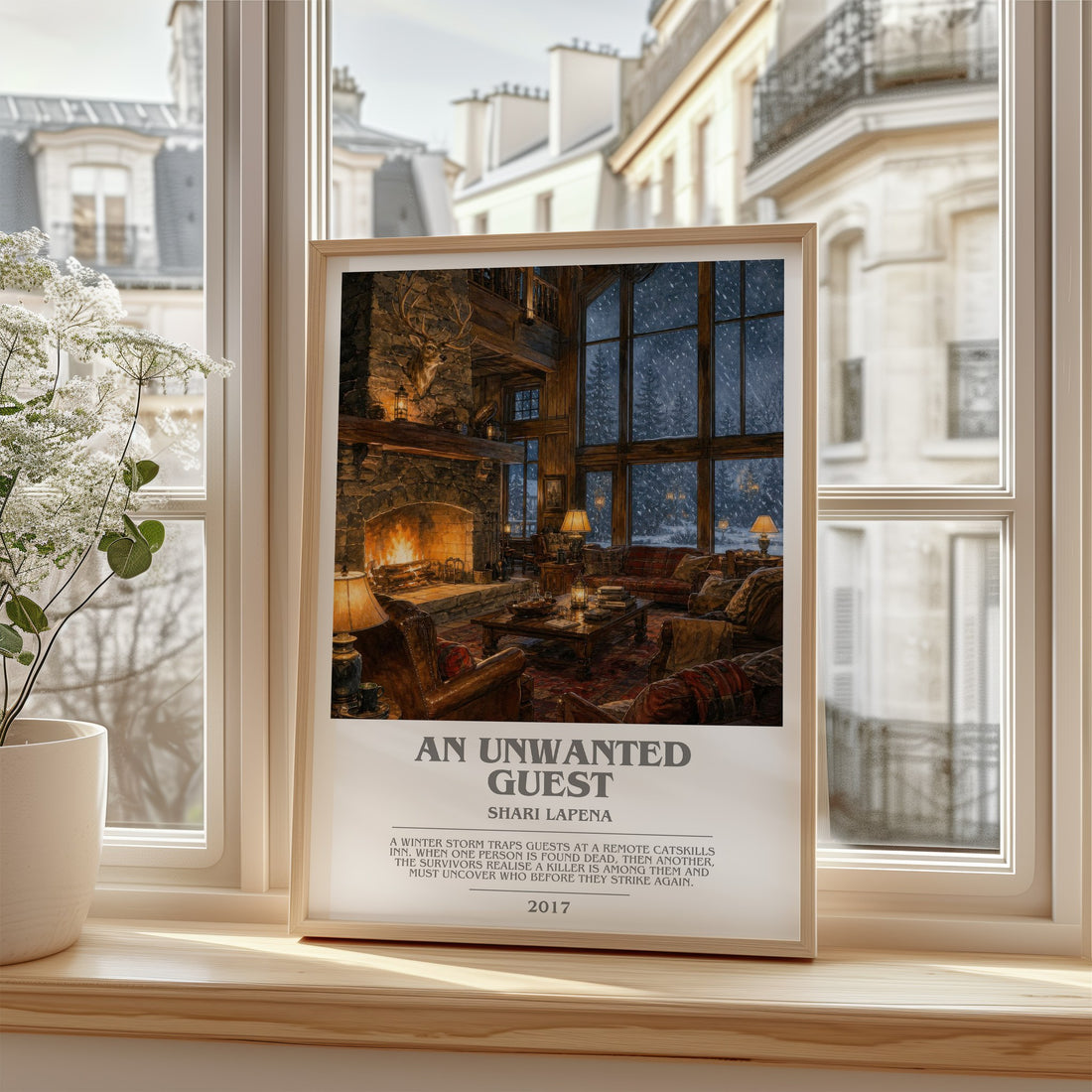 An Unwanted Guest bookish poster colour and style options – Shari Lapena book art