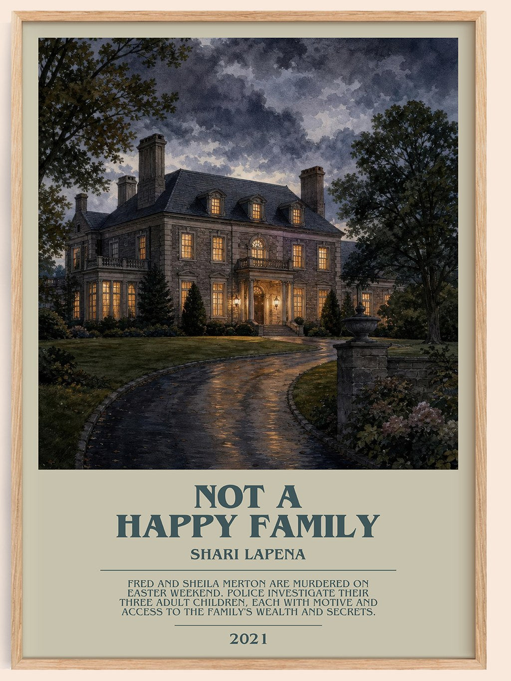 Not a Happy Family bookish book poster by Shari Lapena – framed literary art print