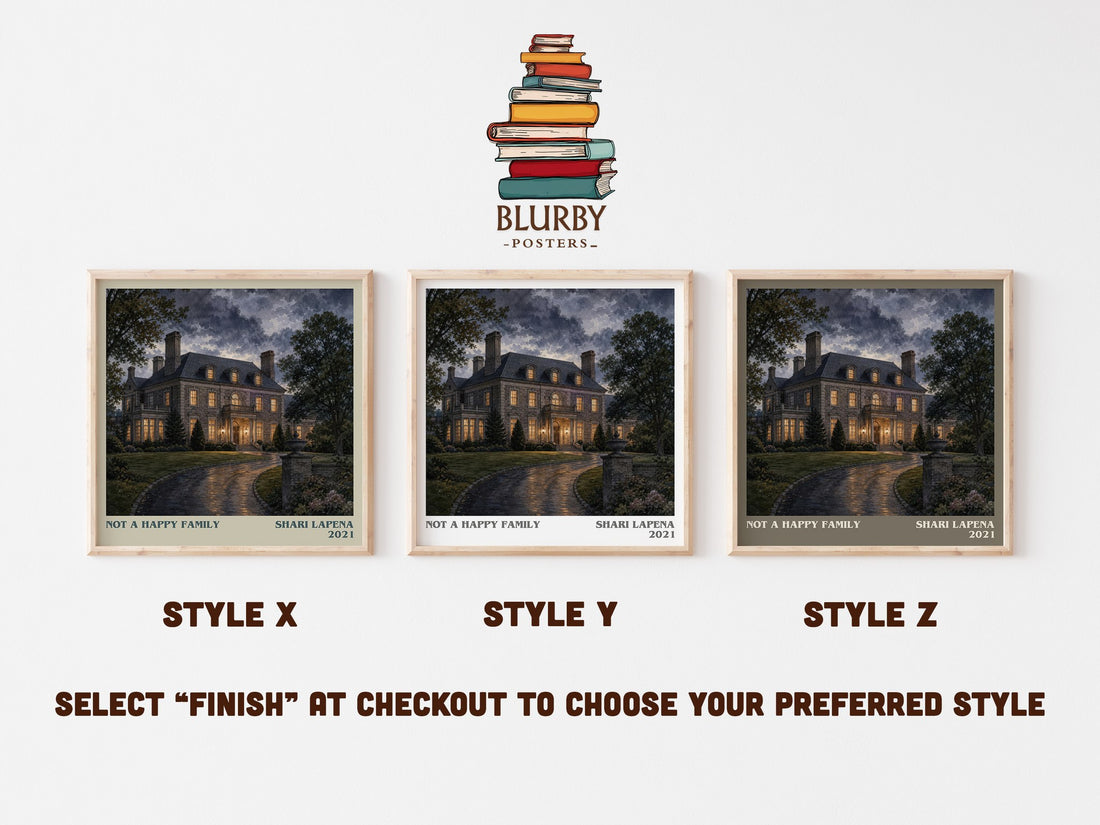 Not a Happy Family literary print in frame leaning in hallway – thriller wall art (mockup)