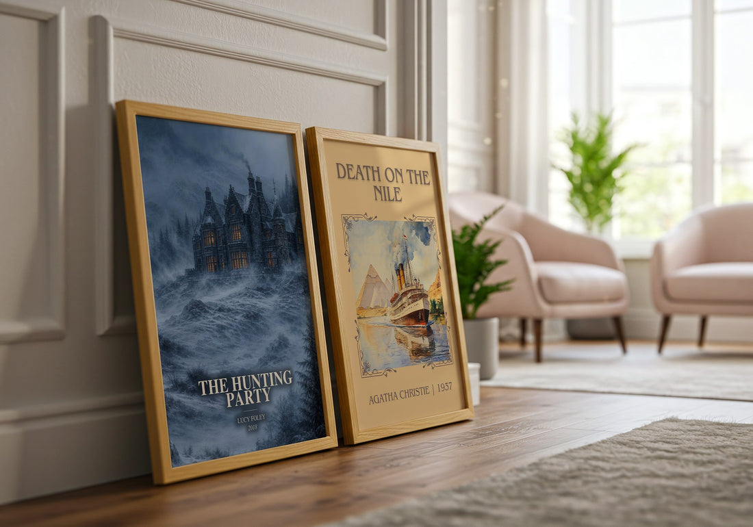 The Hunting Party watercolour print framed by window – literary home decor