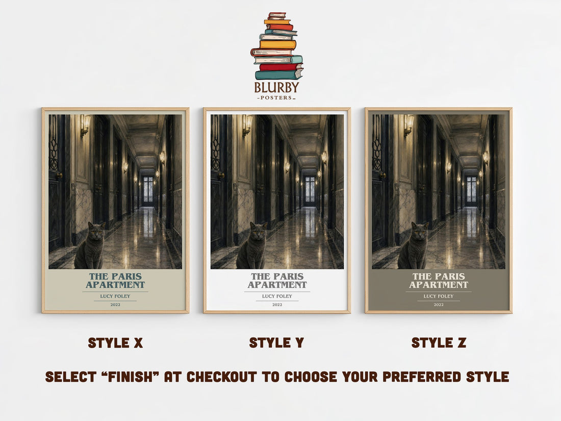 The Paris Apartment book cover print in frame leaning in hallway – thriller wall art (mockup)