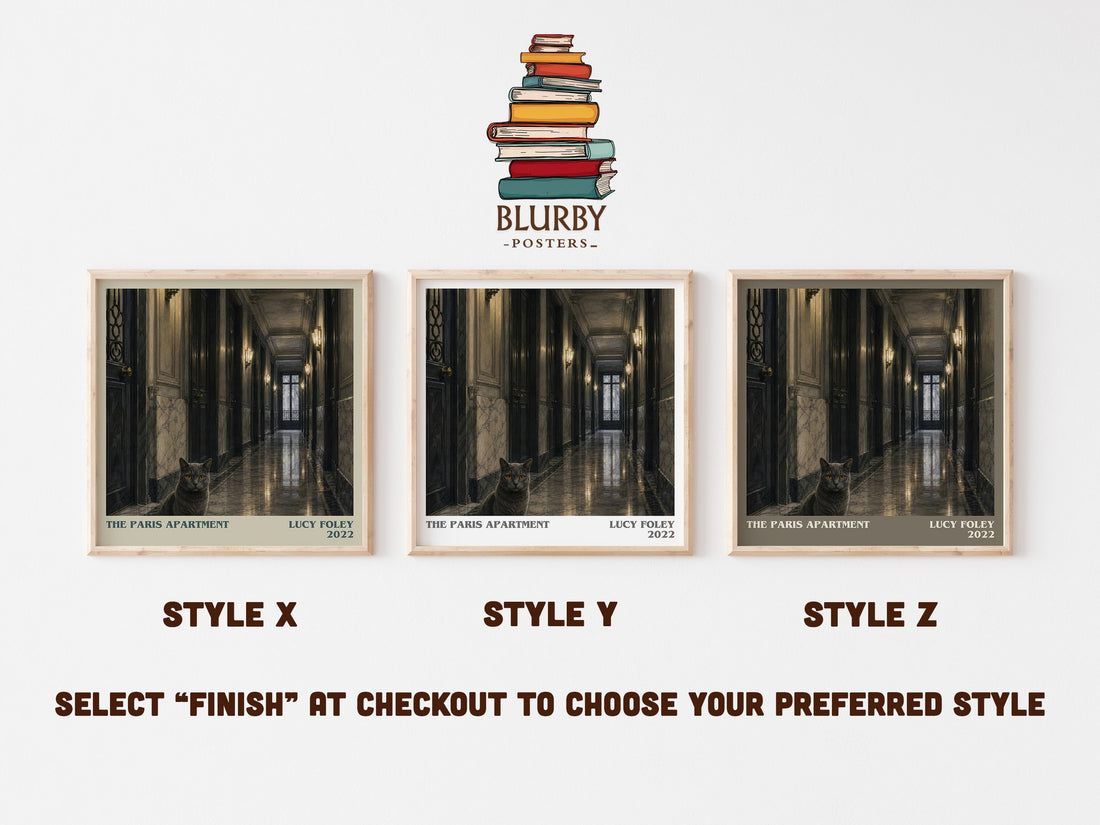 The Paris Apartment literary print in frame leaning in hallway – thriller wall art (mockup)
